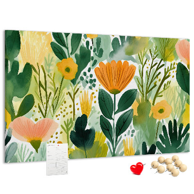 Korktafel mit Blumenmuster und grünen Blättern