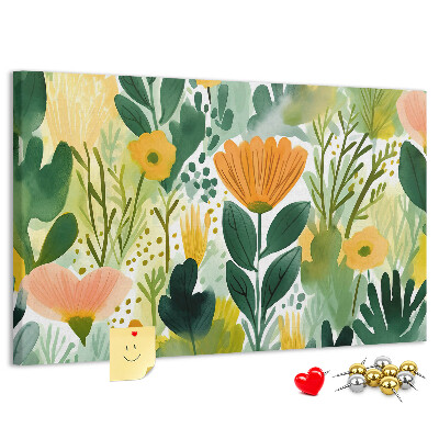 Korktafel mit Blumenmuster und grünen Blättern