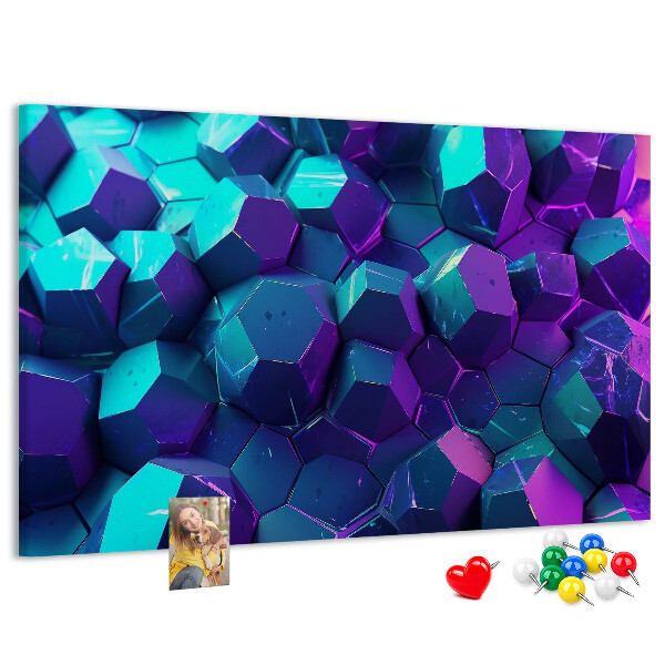 Kork-Pinnwand mit geometrischen Strukturen in Violetttönen