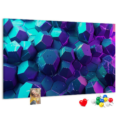 Kork-Pinnwand mit geometrischen Strukturen in Violetttönen