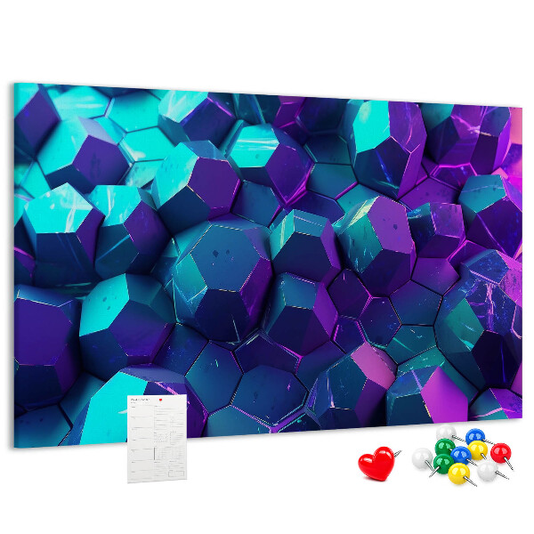 Kork-Pinnwand mit geometrischen Strukturen in Violetttönen