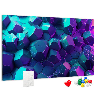 Kork-Pinnwand mit geometrischen Strukturen in Violetttönen