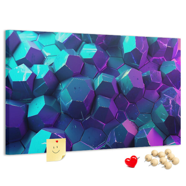 Kork-Pinnwand mit geometrischen Strukturen in Violetttönen