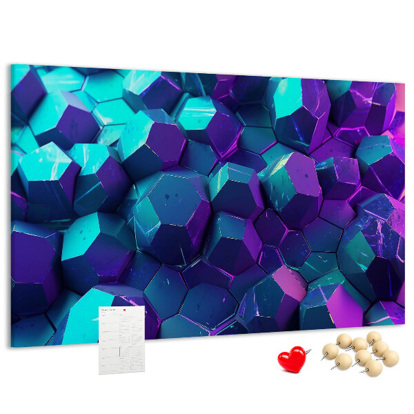 Kork-Pinnwand mit geometrischen Strukturen in Violetttönen