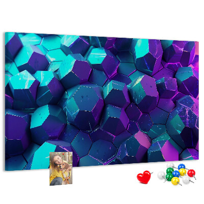Kork-Pinnwand mit geometrischen Strukturen in Violetttönen