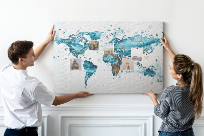 Korkbild Weltkarte Aquarell-Design