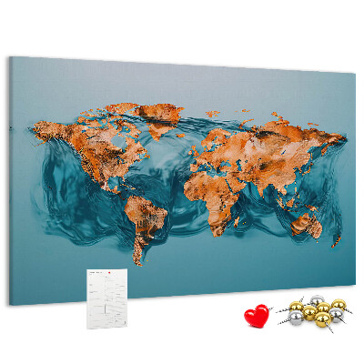 Weltkarte aus kräuselndem Wasser mit Korkrückwand