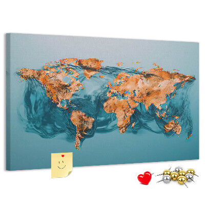 Weltkarte aus kräuselndem Wasser mit Korkrückwand