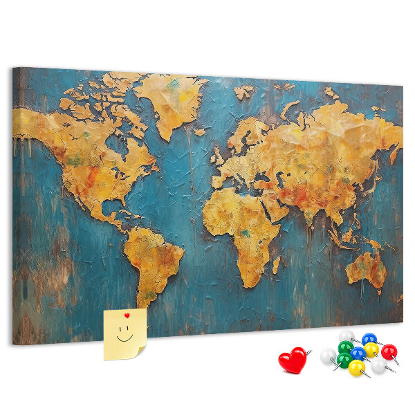 Korktafel mit Weltkarte in warmen Brauntönen