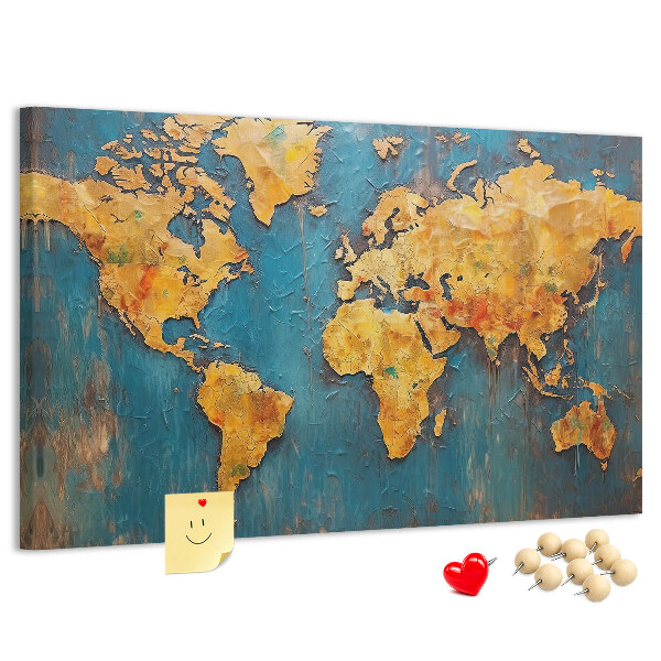 Korktafel mit Weltkarte in warmen Brauntönen