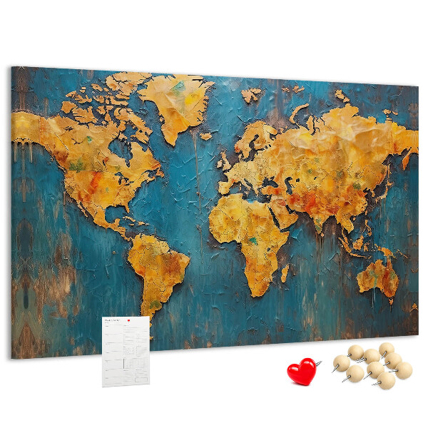 Korktafel mit Weltkarte in warmen Brauntönen