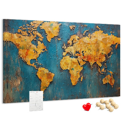 Korktafel mit Weltkarte in warmen Brauntönen