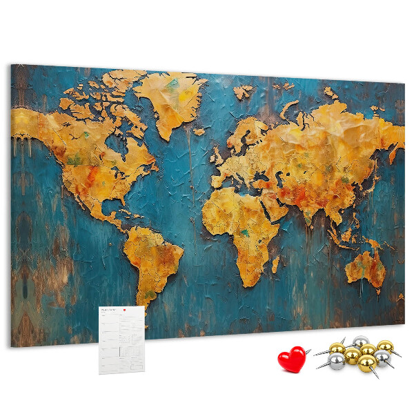 Korktafel mit Weltkarte in warmen Brauntönen
