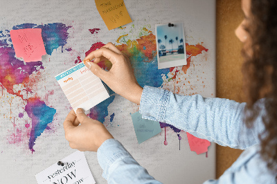 Bunte Aquarell-Weltkarte als Korkbild
