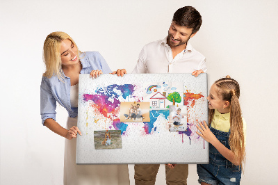 Bunte Aquarell-Weltkarte als Korkbild