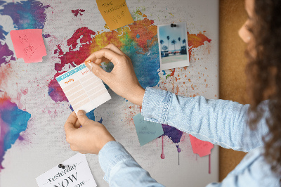 Bunte Aquarell-Weltkarte als Korkbild