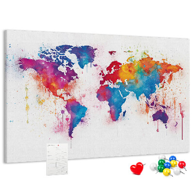 Bunte Aquarell-Weltkarte als Korkbild