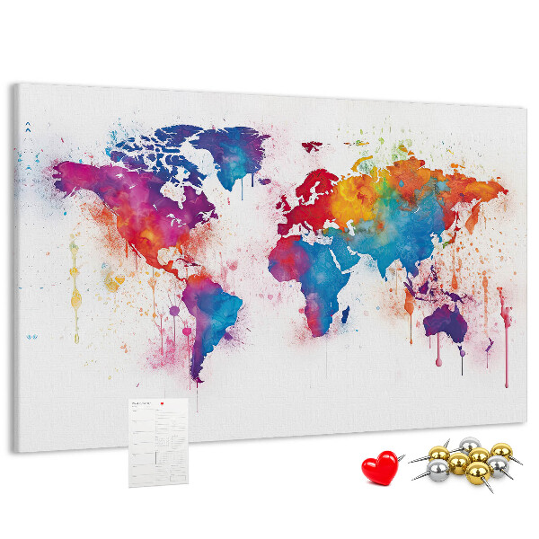 Bunte Aquarell-Weltkarte als Korkbild