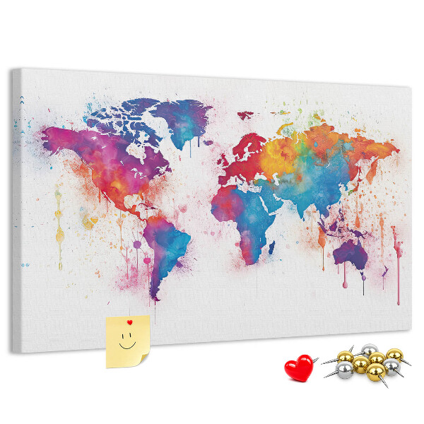 Bunte Aquarell-Weltkarte als Korkbild