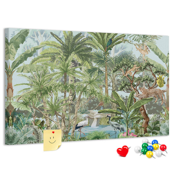 Bild mit Korkrückwand tropischer Wald mit Wildtieren und Vögeln