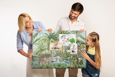 Bild mit Korkrückwand tropischer Wald mit Wildtieren und Vögeln
