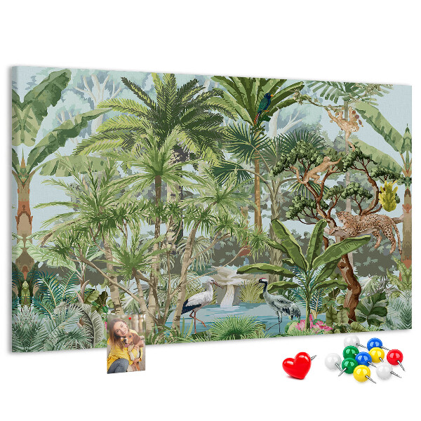 Bild mit Korkrückwand tropischer Wald mit Wildtieren und Vögeln