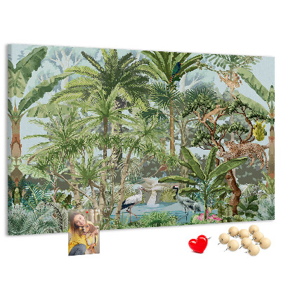 Bild mit Korkrückwand tropischer Wald mit Wildtieren und Vögeln