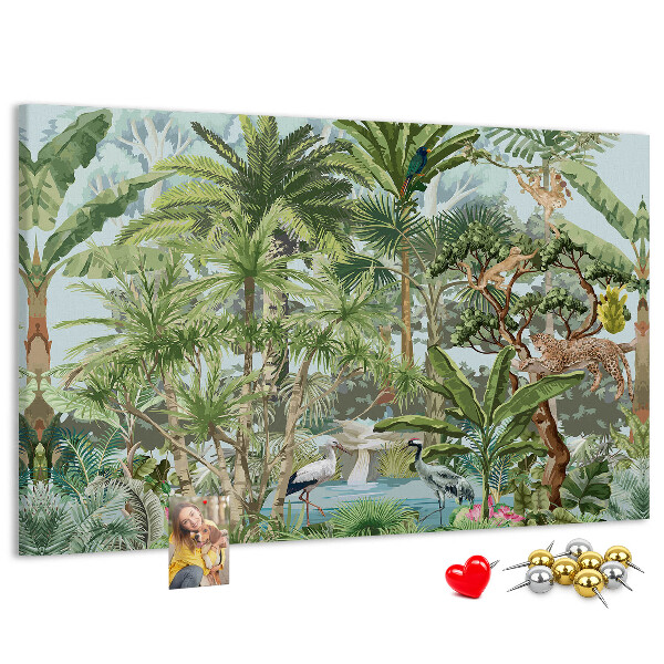 Bild mit Korkrückwand tropischer Wald mit Wildtieren und Vögeln
