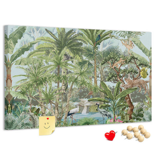 Bild mit Korkrückwand tropischer Wald mit Wildtieren und Vögeln