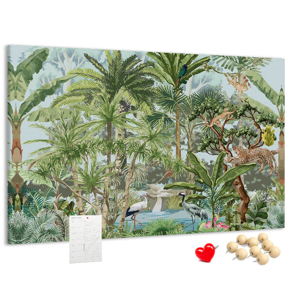 Bild mit Korkrückwand tropischer Wald mit Wildtieren und Vögeln