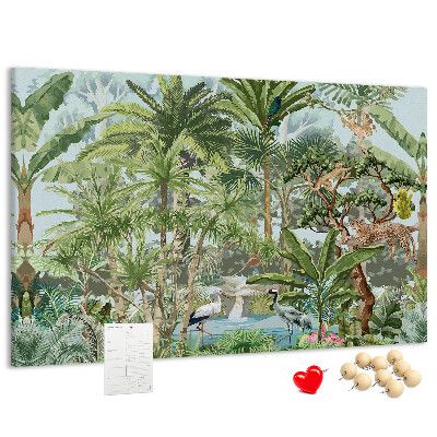 Bild mit Korkrückwand tropischer Wald mit Wildtieren und Vögeln