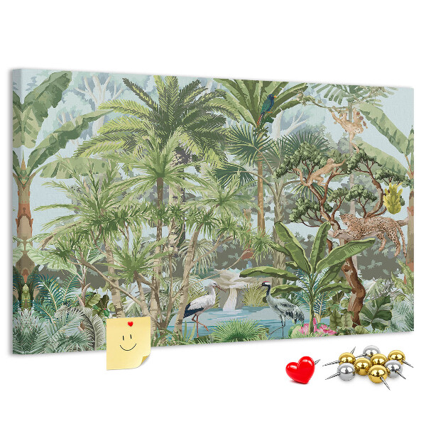 Bild mit Korkrückwand tropischer Wald mit Wildtieren und Vögeln