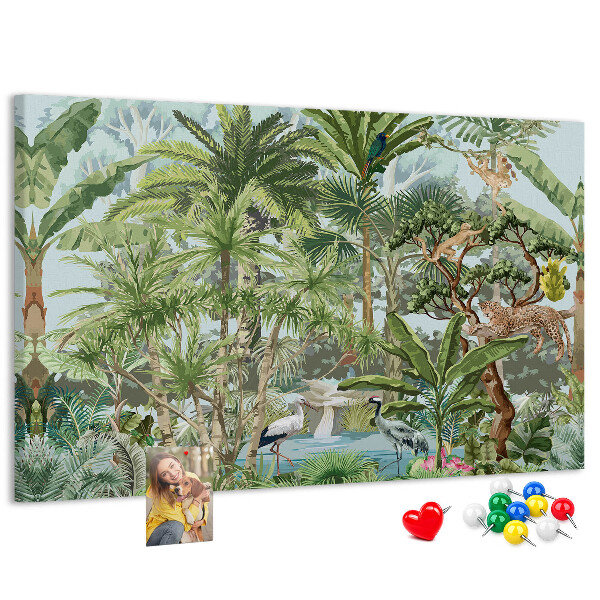 Bild mit Korkrückwand tropischer Wald mit Wildtieren und Vögeln
