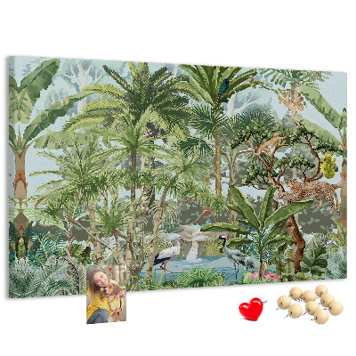 Bild mit Korkrückwand tropischer Wald mit Wildtieren und Vögeln