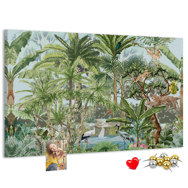Bild mit Korkrückwand tropischer Wald mit Wildtieren und Vögeln