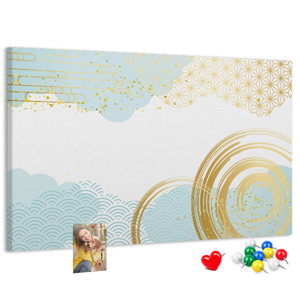 Korkbild goldene Spiralen auf blauem Hintergrund