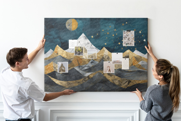 Bilder mit Korkrückwand goldene Berge unter dem Nachthimmel