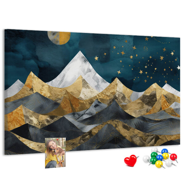 Bilder mit Korkrückwand goldene Berge unter dem Nachthimmel