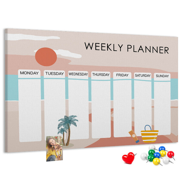 Kork-Pinnwand Wochenplaner mit sommerlichem Strandmotiv
