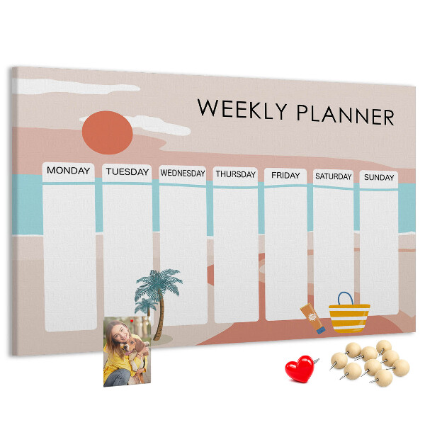 Kork-Pinnwand Wochenplaner mit sommerlichem Strandmotiv