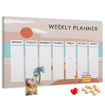 Kork-Pinnwand Wochenplaner mit sommerlichem Strandmotiv