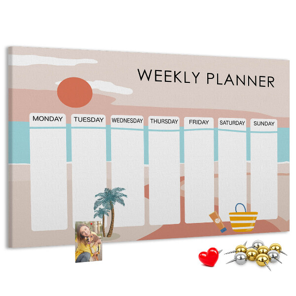 Kork-Pinnwand Wochenplaner mit sommerlichem Strandmotiv