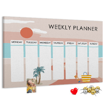 Kork-Pinnwand Wochenplaner mit sommerlichem Strandmotiv