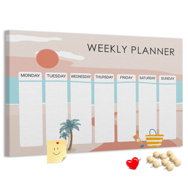 Kork-Pinnwand Wochenplaner mit sommerlichem Strandmotiv