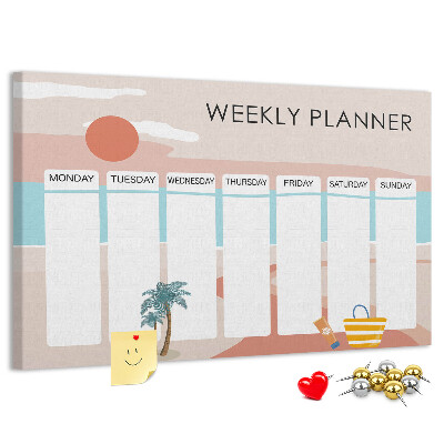 Kork-Pinnwand Wochenplaner mit sommerlichem Strandmotiv