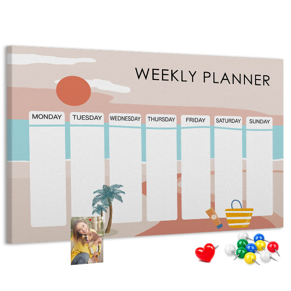 Kork-Pinnwand Wochenplaner mit sommerlichem Strandmotiv