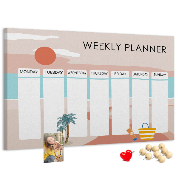 Kork-Pinnwand Wochenplaner mit sommerlichem Strandmotiv