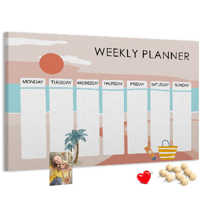 Kork-Pinnwand Wochenplaner mit sommerlichem Strandmotiv