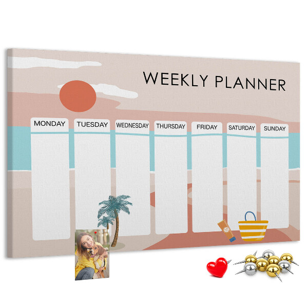Kork-Pinnwand Wochenplaner mit sommerlichem Strandmotiv