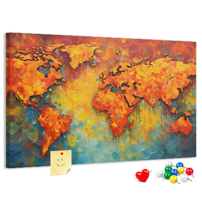 Weltkarte mit Korkrückwand in intensiven Farben